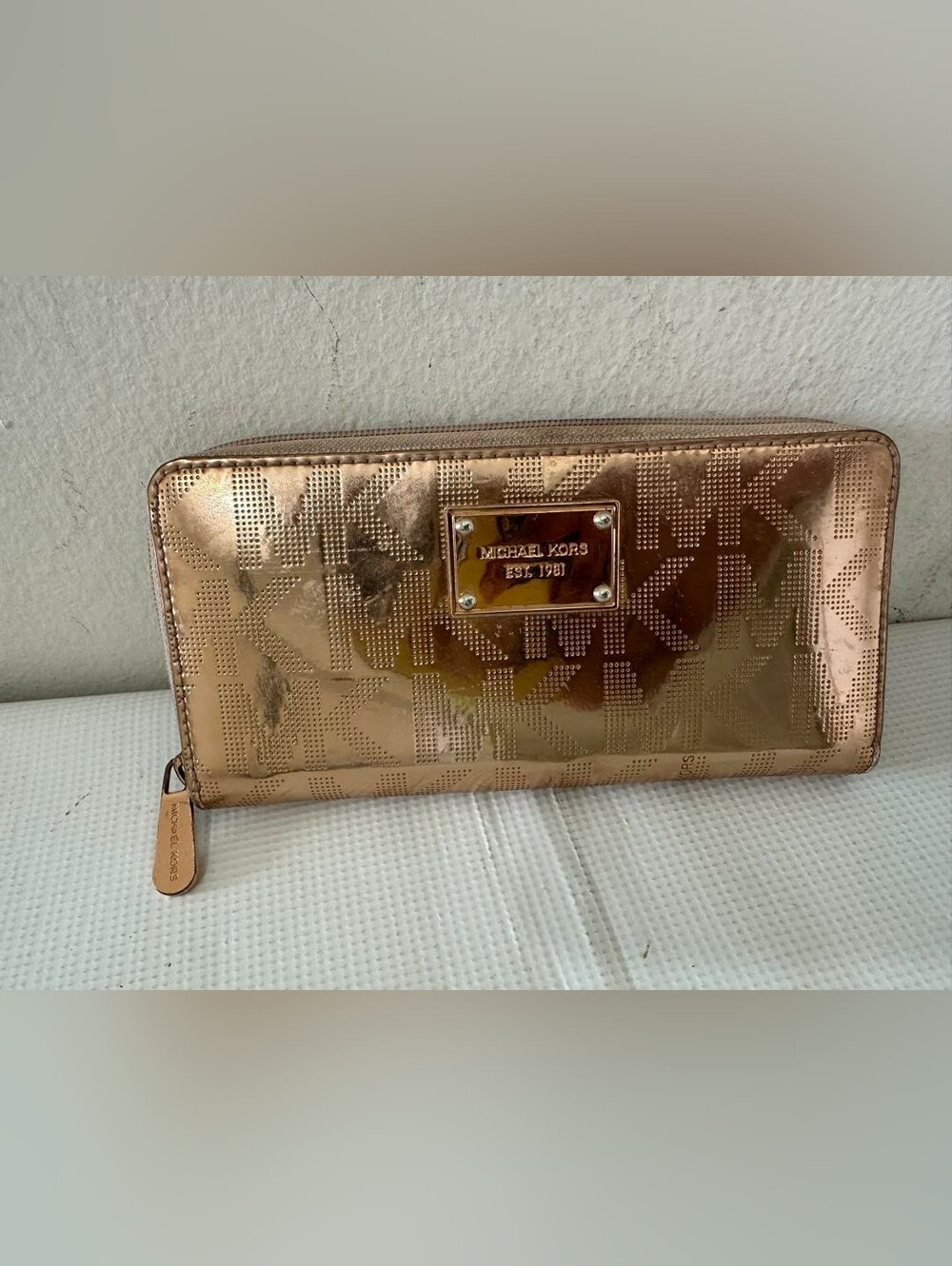 Michael Kors Metallic Rose Gold Zip Around Wallet